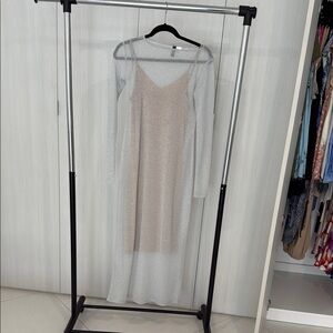 Divided Cream Slip Dress Spaghetti Strap Sleeveless Wedding